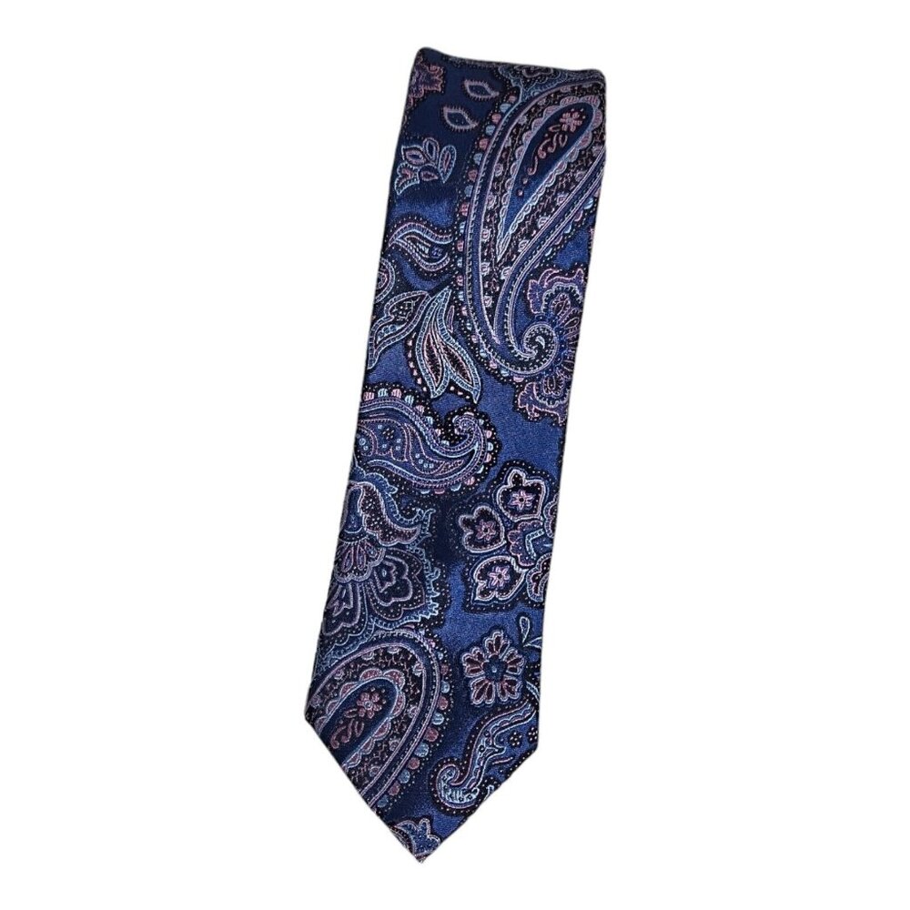 TED BAKER Men's 100% Silk Necktie DESIGNER Tie Blue Paisley W:2.7" EUC